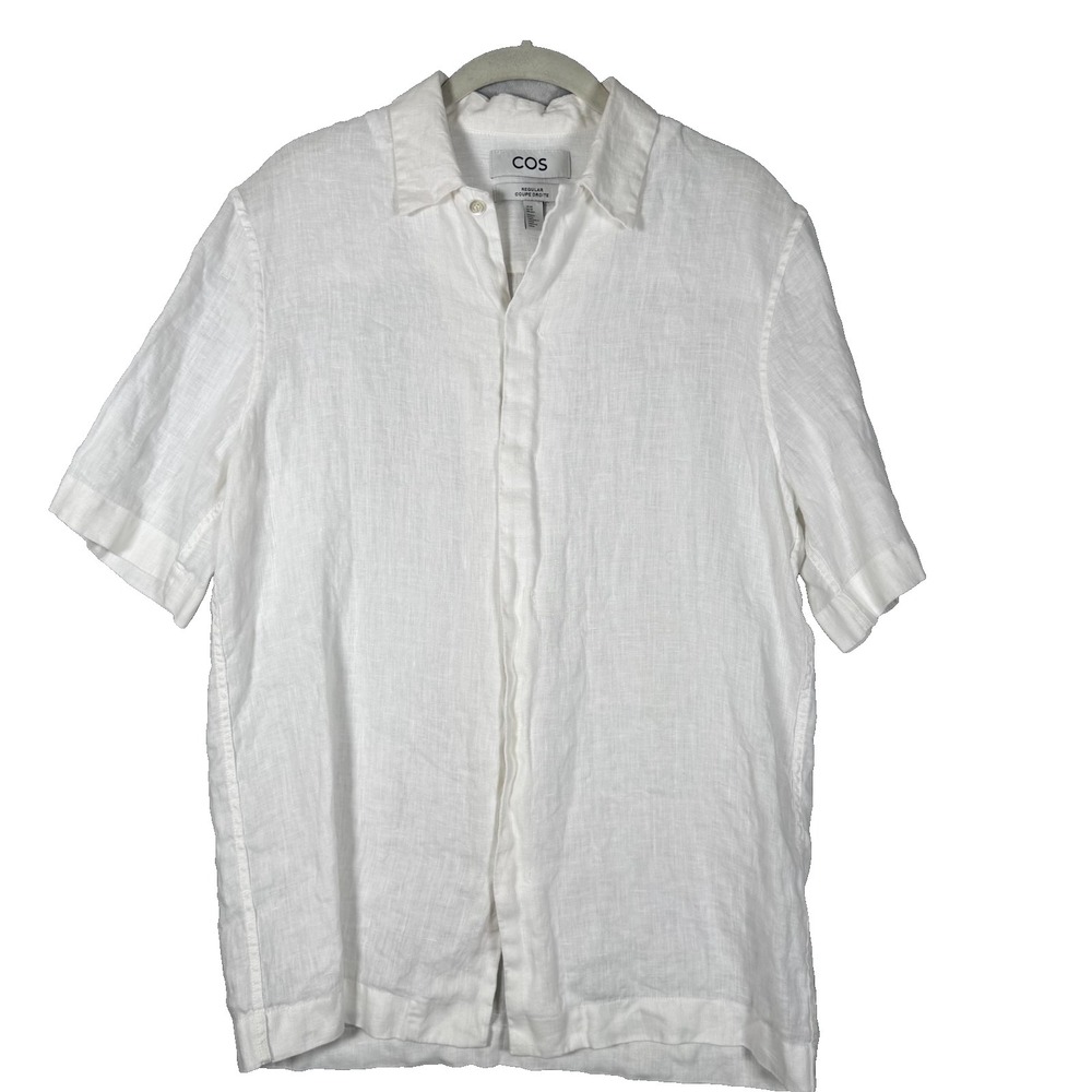 COS Linen Shirt Men's Size XS White Short Sleeve Button Down Coastal Resort